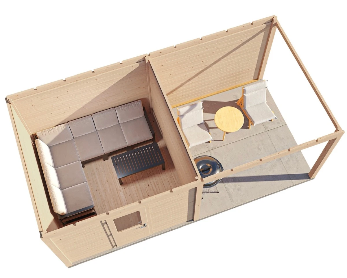 Lugarde Select Modern Gartenhaus 28mm mit Vordach Bonn 300x300cm + 300cm - Unbehandelt