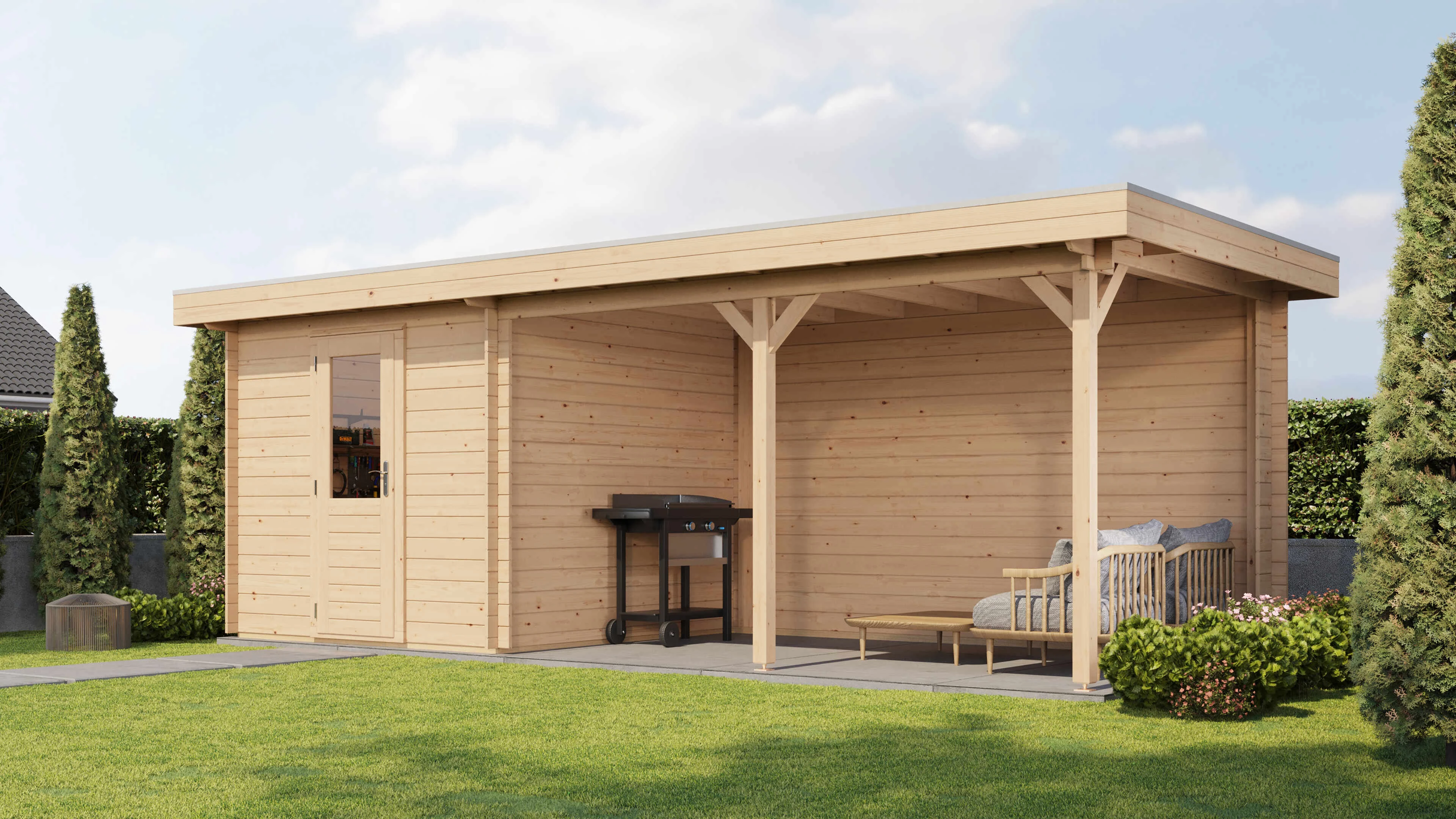 Lugarde Select Blockhaus Ansbach mit Vordach 250x250cm + 400cm -