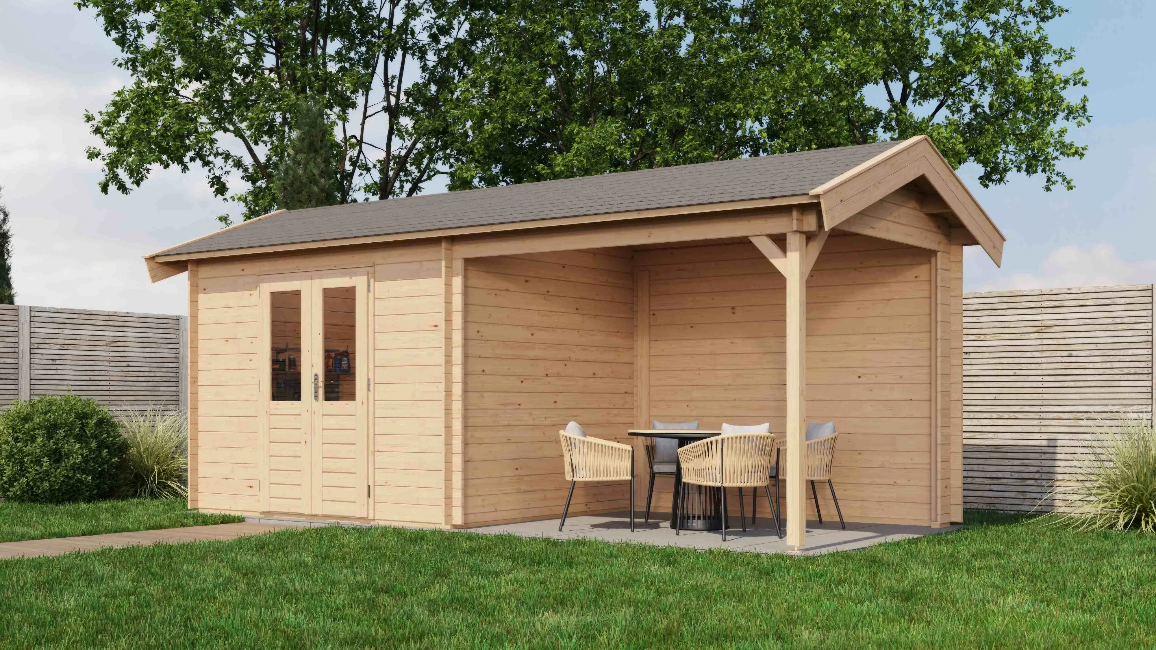 Lugarde Select Blockhaus Flensburg mit Vordach 300x250cm + 300cm -