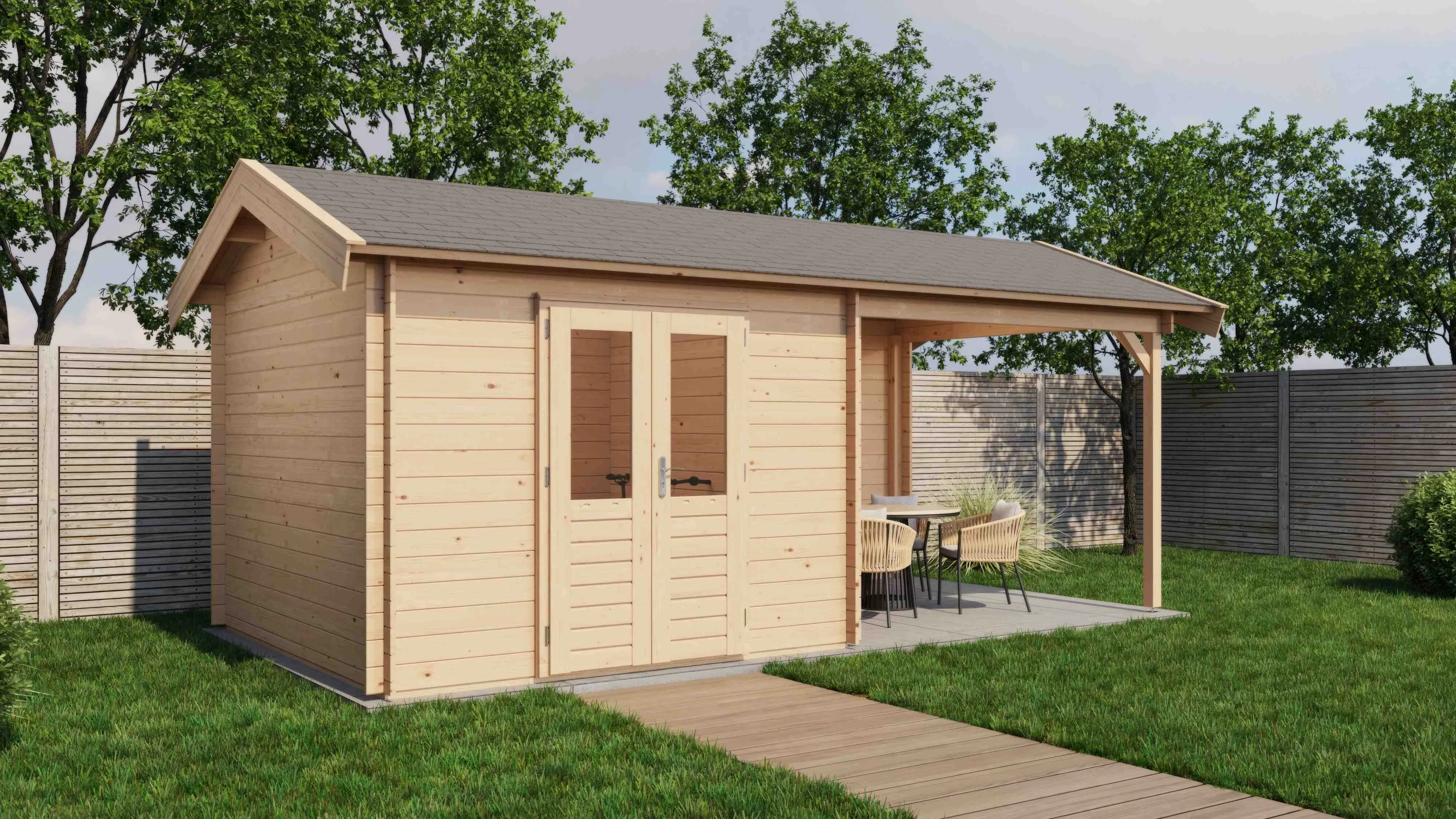 Lugarde Select Blockhaus Fulda mit Vordach 300x300cm + 300cm -