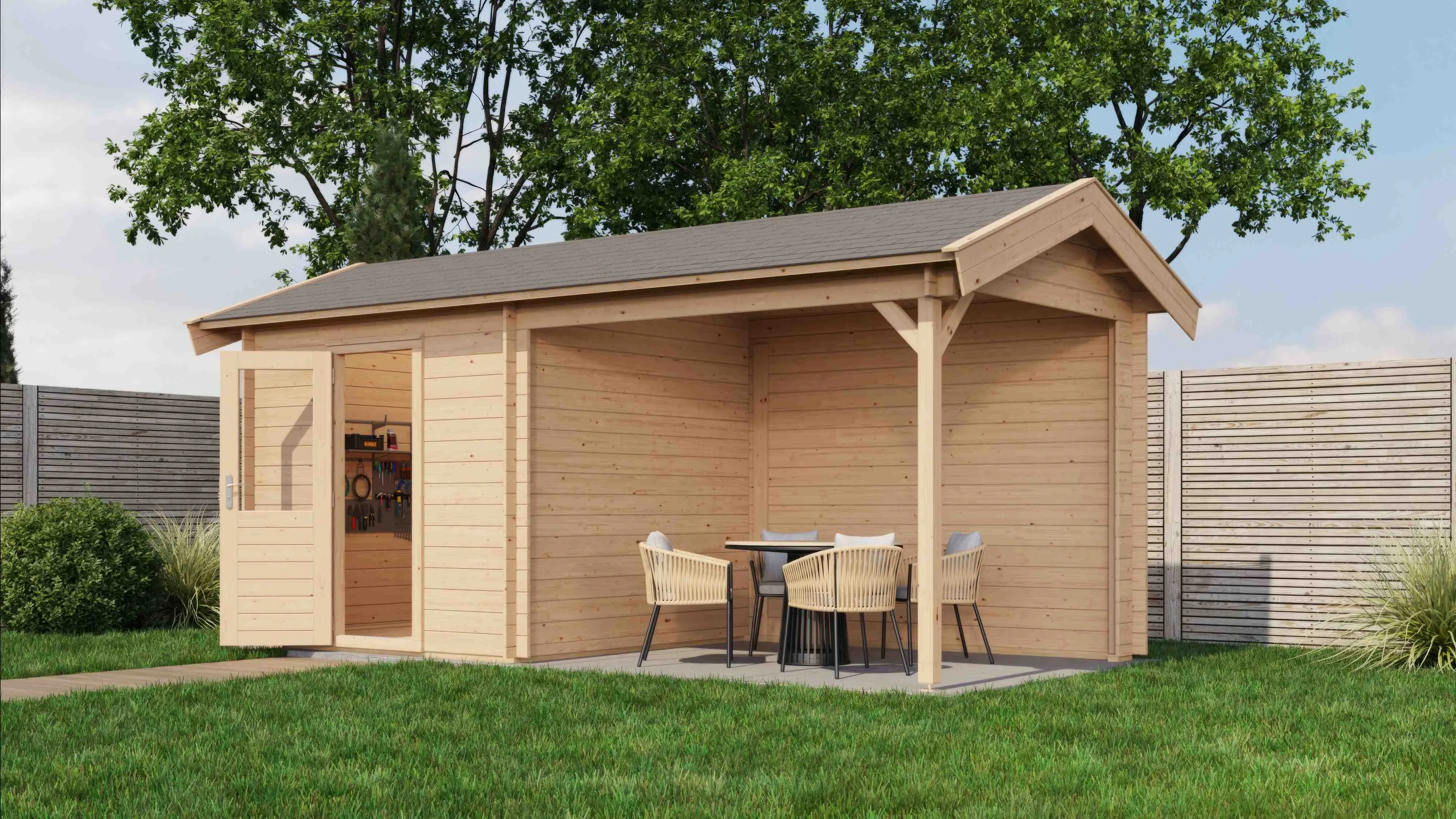 Lugarde Select Blockhaus Erfurt mit Vordach 250x250cm + 300cm -