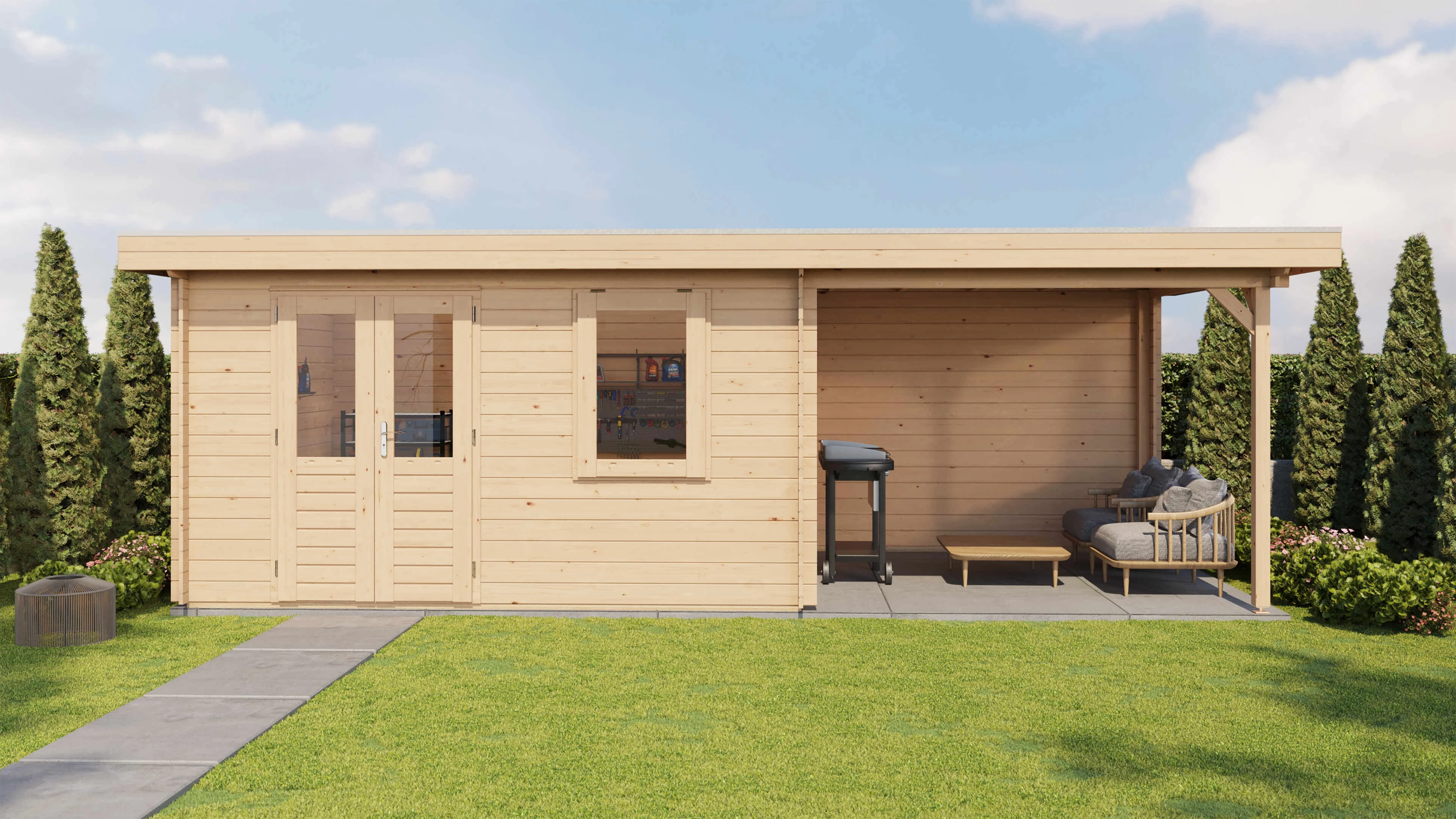 Lugarde Select Blockhaus Celle mit Vordach 400x300cm + 300cm -