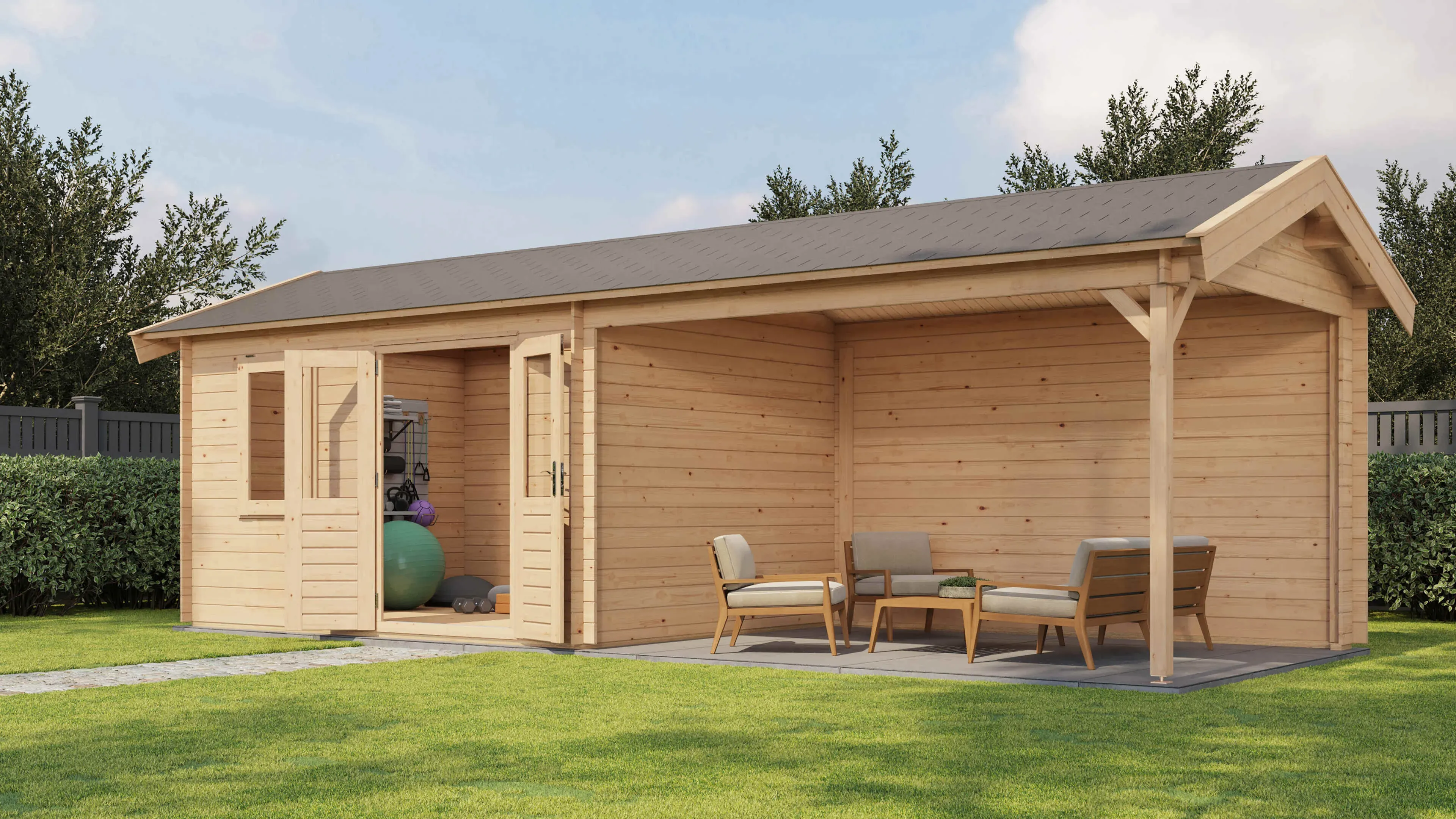 Lugarde Select Blockhaus Greifswald mit Vordach 400x300cm + 400cm -