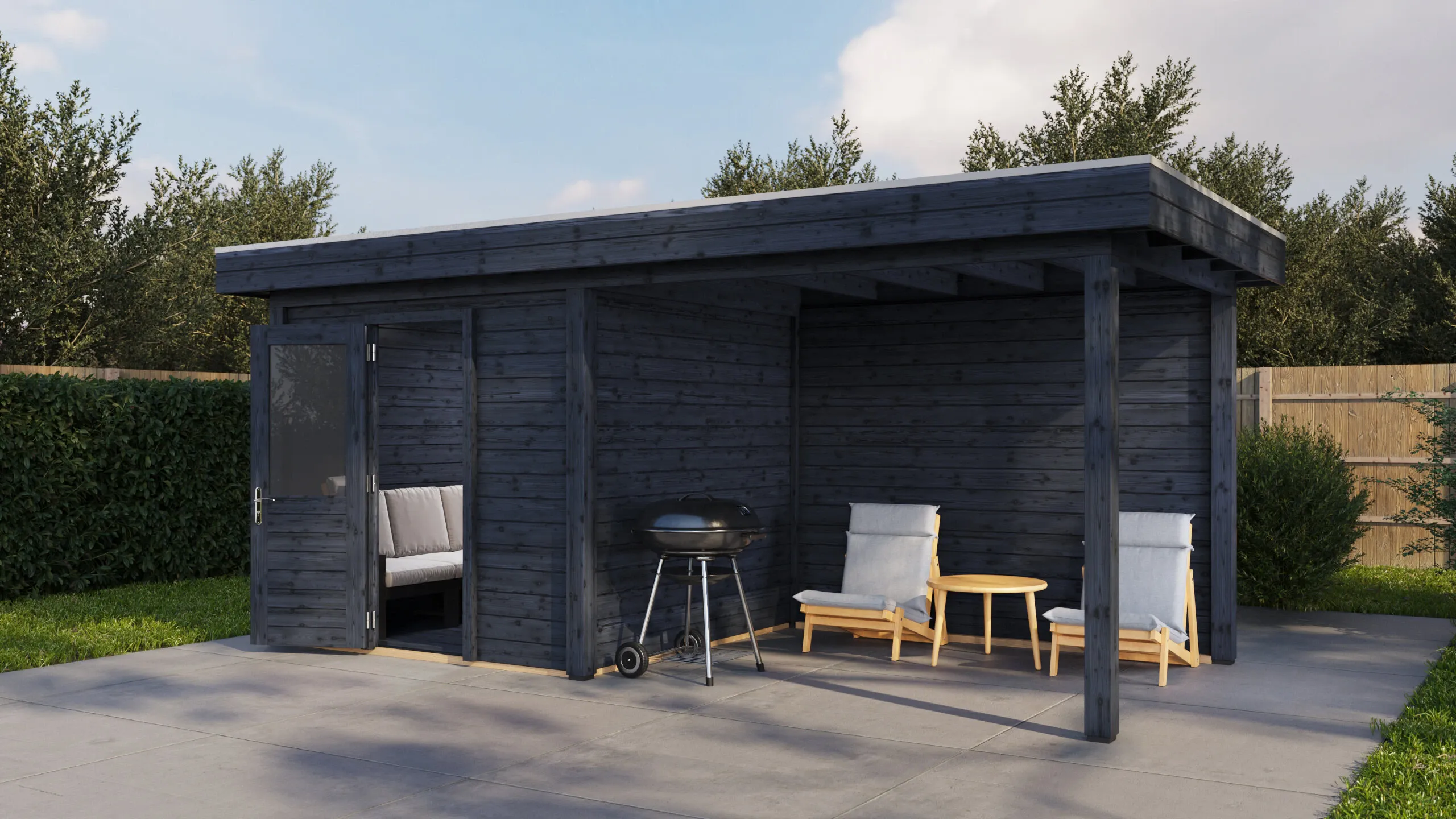 Lugarde Select Modern gartenhaus mit vordach Bremen 250x250cm + 300cm - Schwarzes Öl