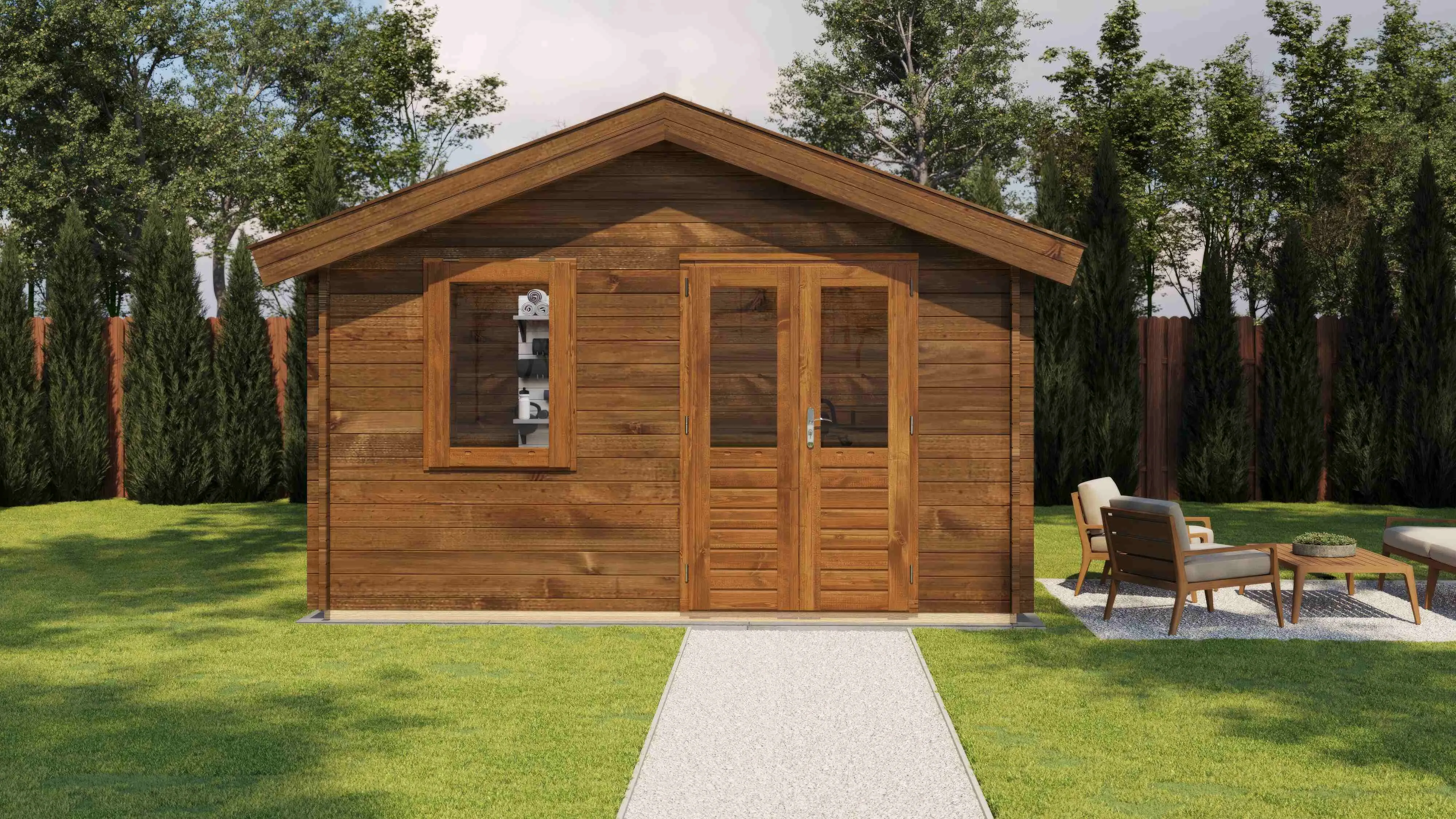 Lugarde Select Blockhaus Ingolstadt mit Garagentor 400x400cm - Kesseldruck Braun