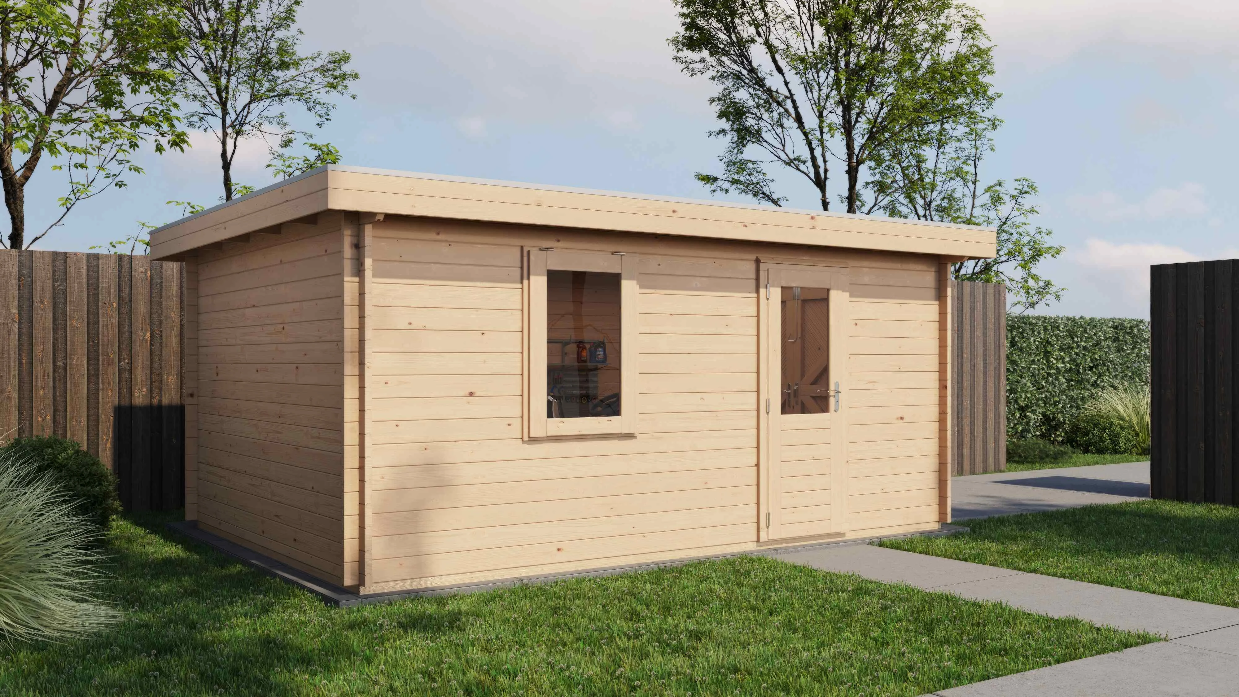 Lugarde Select Blockhaus Detmold mit Garagentor 350x500cm - Unbehandelt