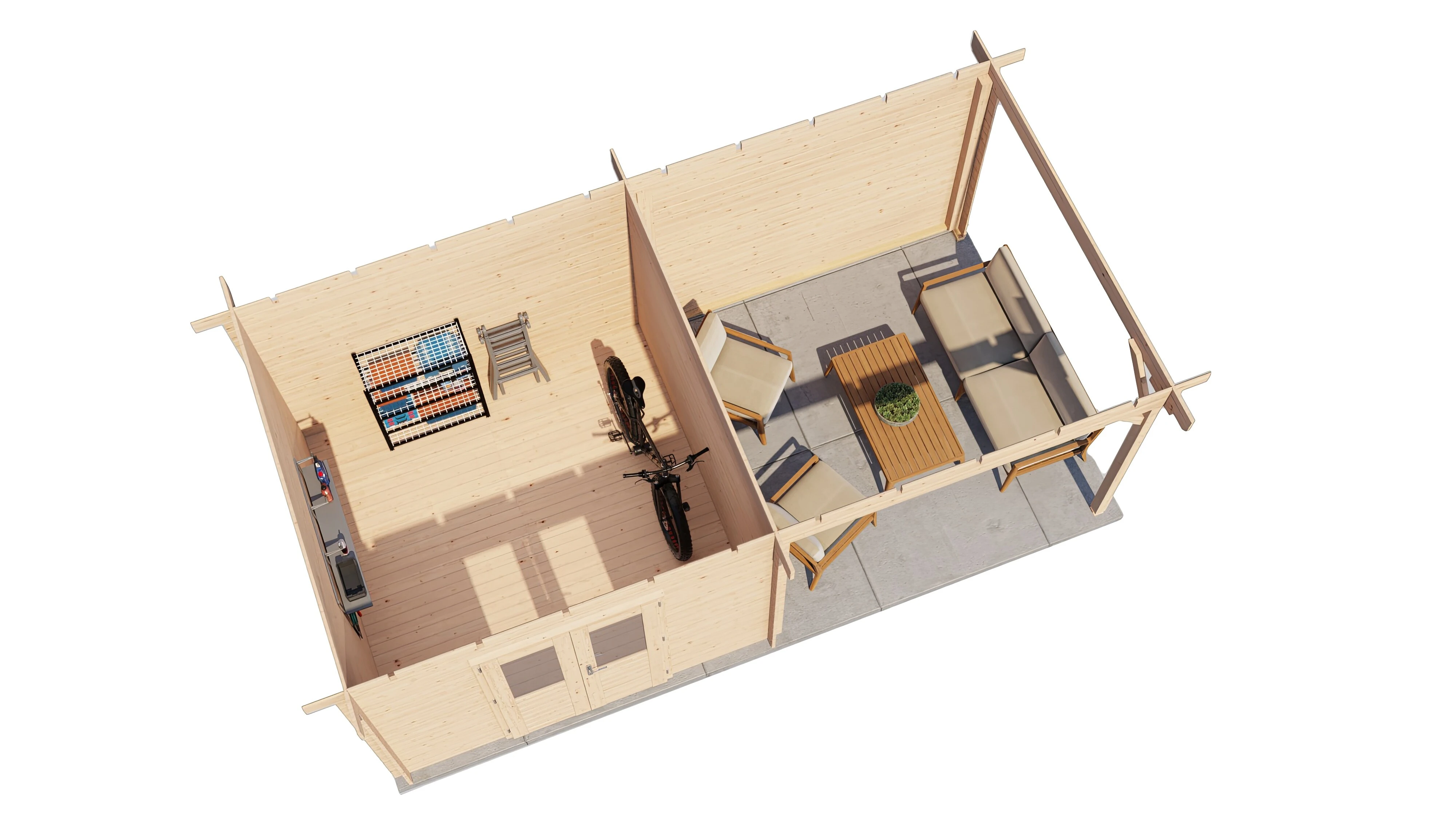 Lugarde Select Blockhaus Bayreuth mit Vordach 300x300cm + 300cm -