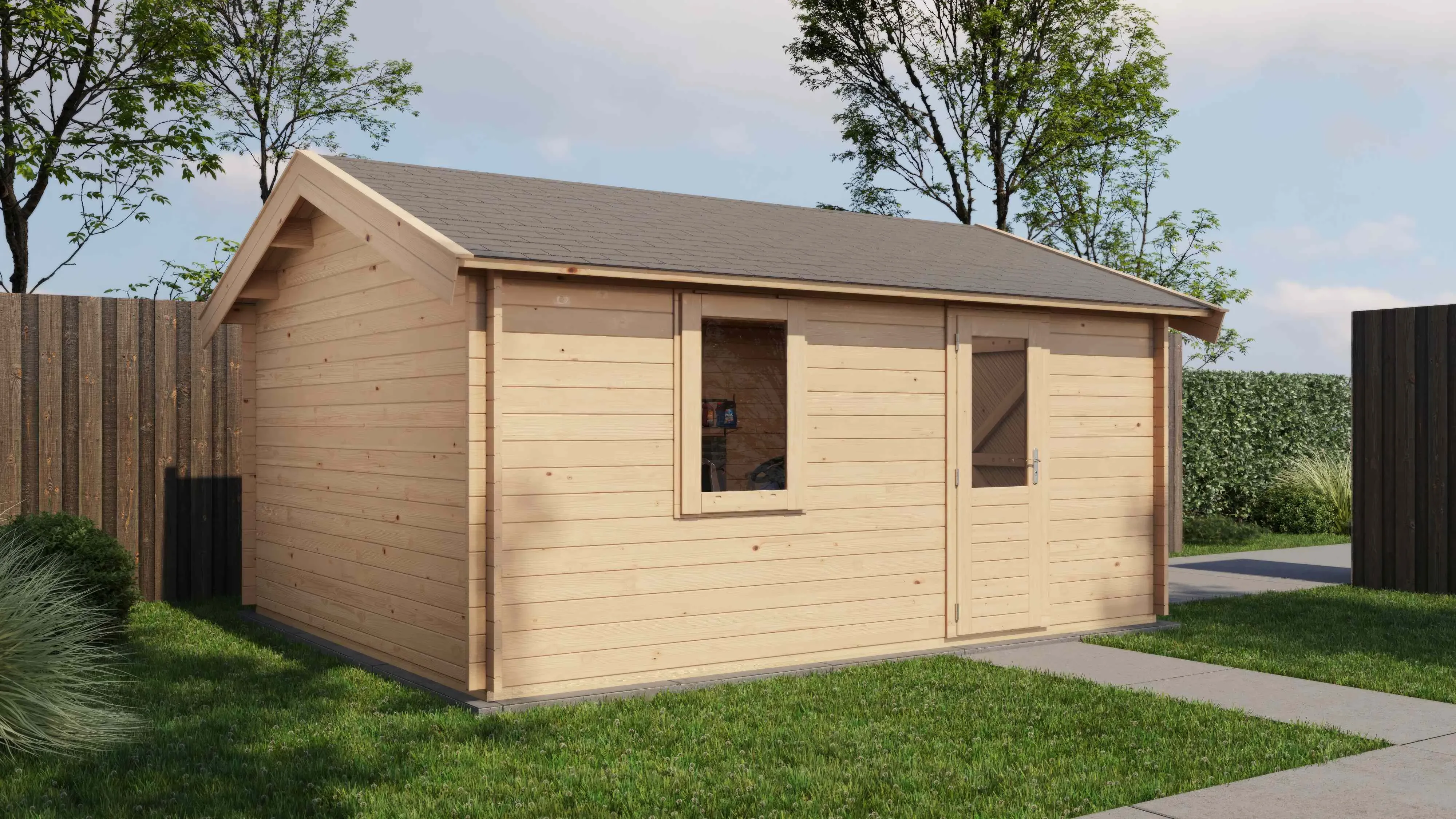 Lugarde Select Blockhaus Heidenheim mit Garagentor 400x500cm - Unbehandelt