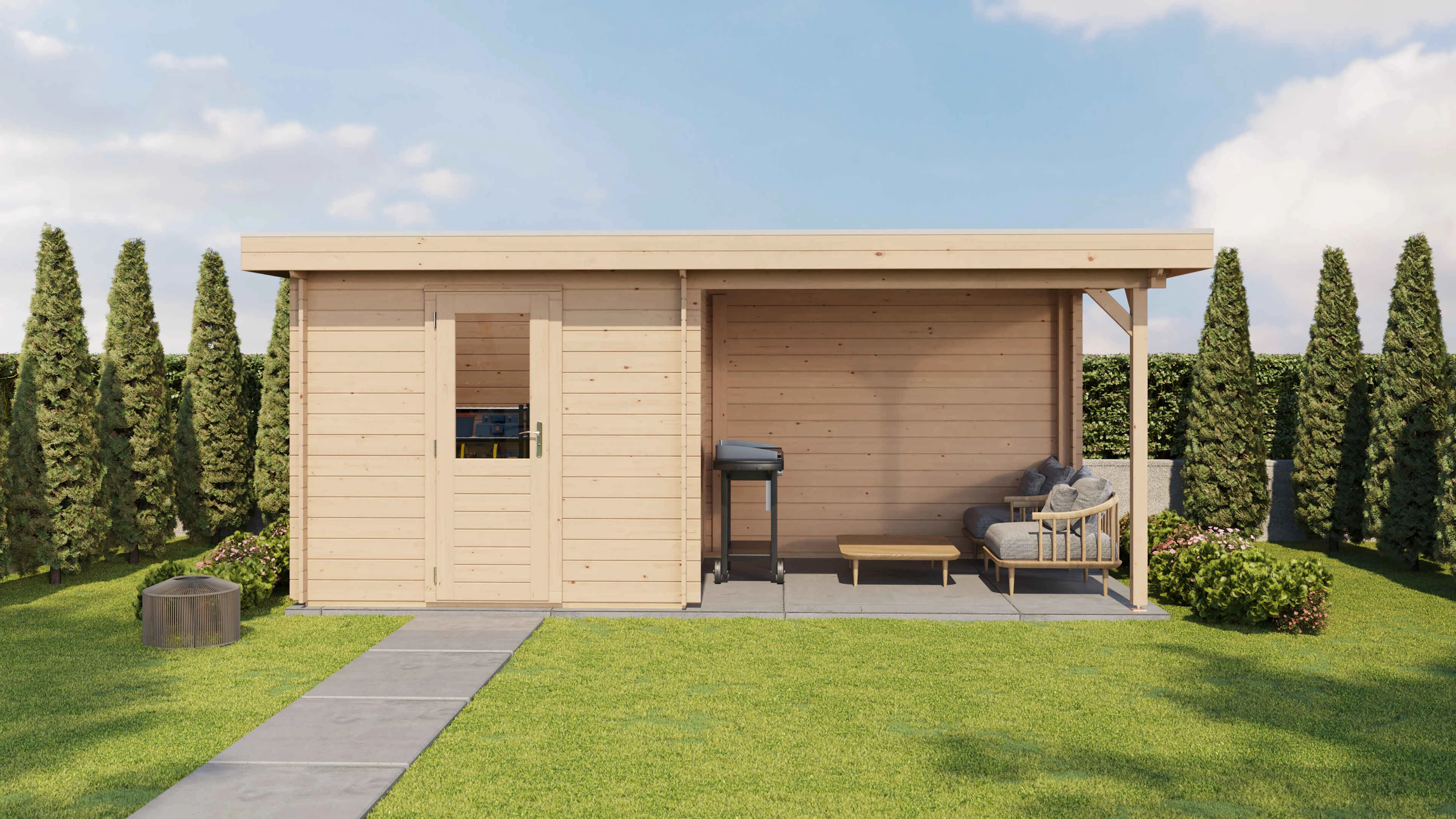 Lugarde Select Blockhaus Amberg mit Vordach 250x250cm + 300cm -